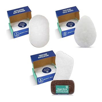 HartFelt Exfoliation Beauty Boxes with Face, Body, and Foot Scrub Bundle for Women & Men, Shower Scrubber Gift Box