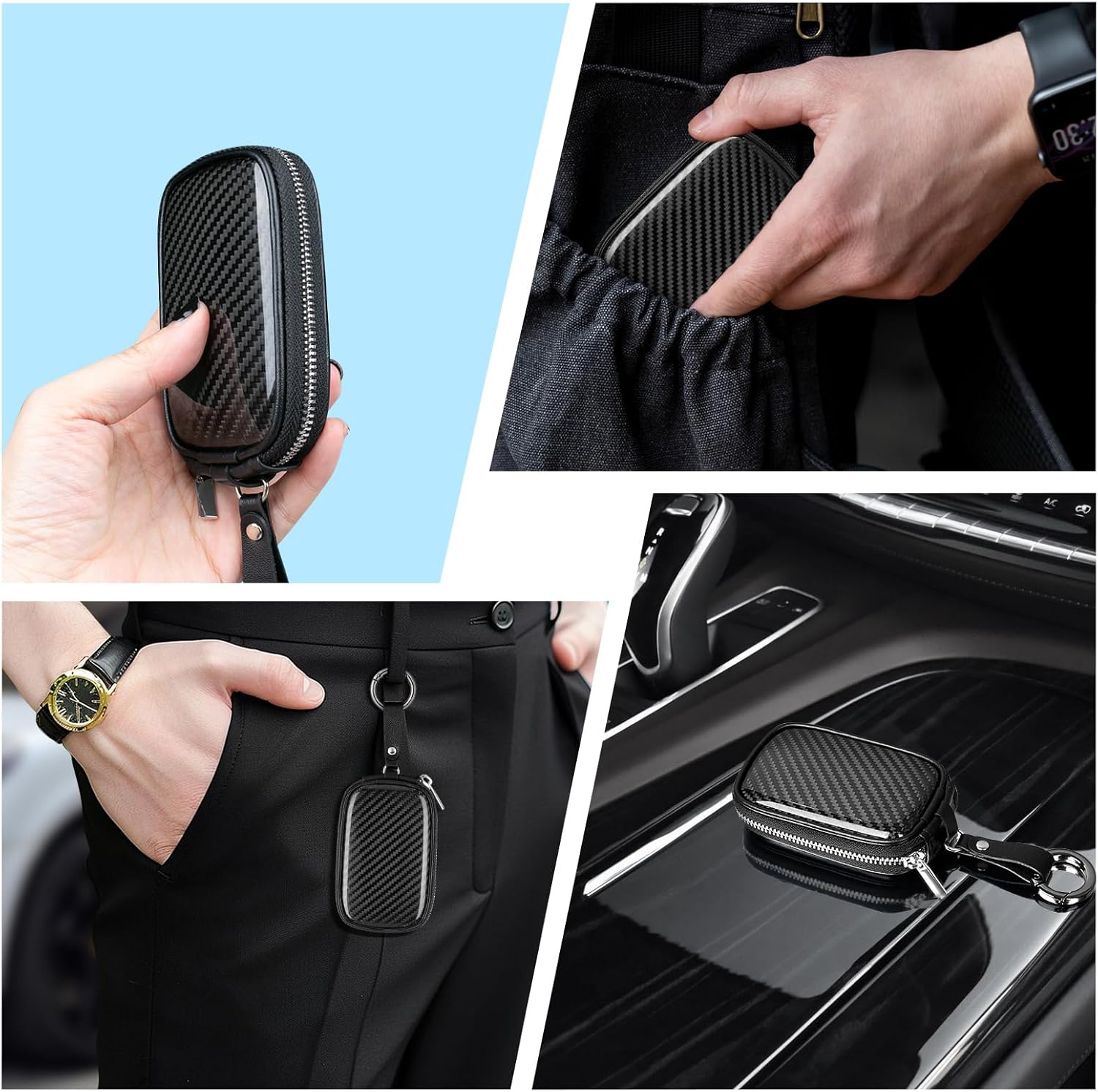 Car Key Signal Blocking Pouch Anti-Theft Accessory for RFID Blocking Bag Faraday Key Fob Protector Car Key Pouch Anti-Theft Car Security Cage,Real Carbon Fiber - Image 5