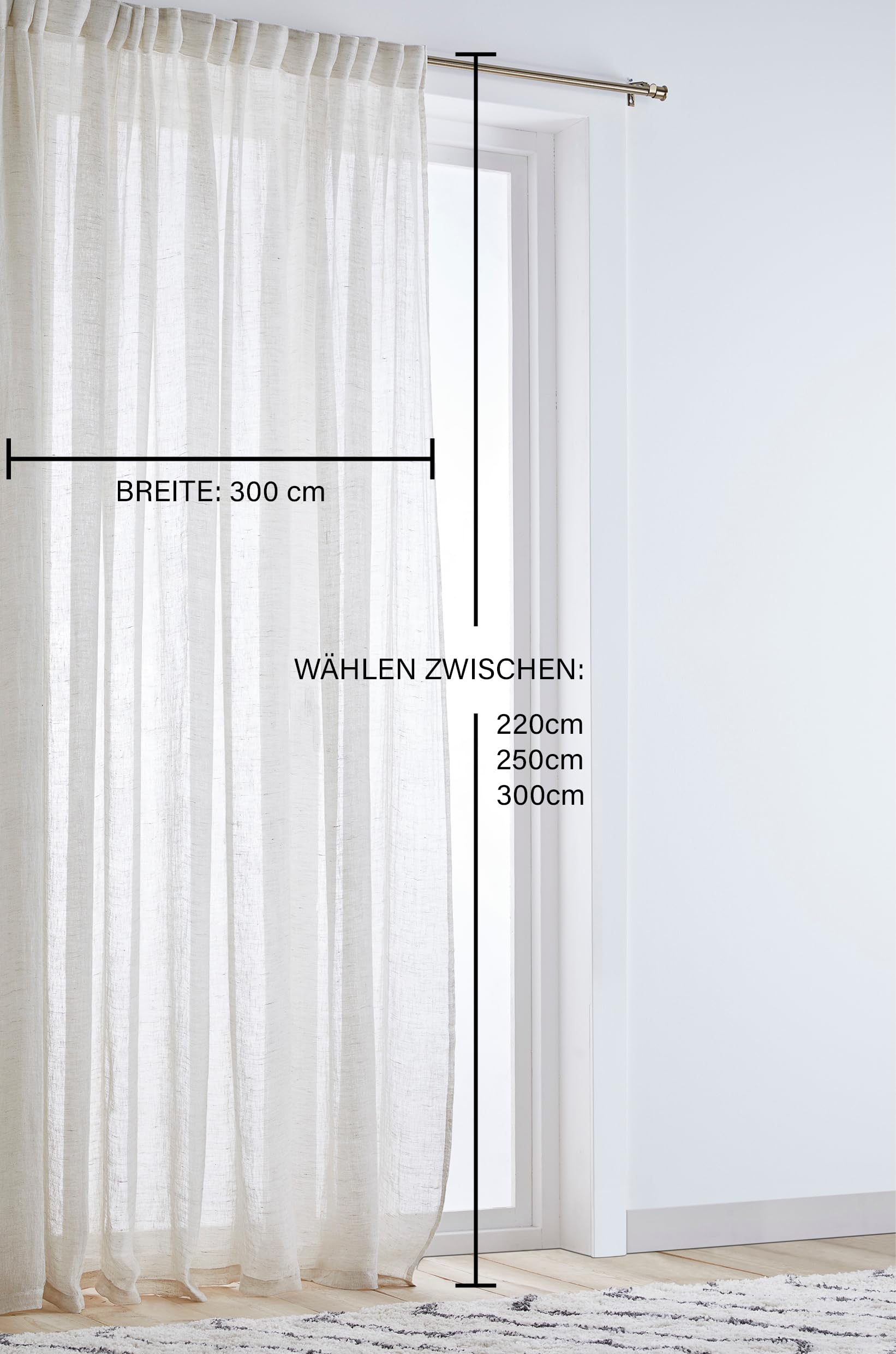 Jotex Ellen Multifunctional Curtain - Linen Curtain Extra Wide 100% Linen (Pack of 1) - Linen Beige, 220 cm - Image 2