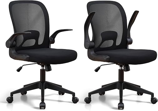 IPKIG Foldable Office Chair for Small Spaces | Home Office Folding Desk Chairs with Wheels and Flip Up Arms | Ergonomic Mesh Computer Chair for Adults & Kids2PCS Black