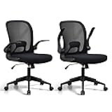 IPKIG Foldable Office Chair for Small Spaces | Home Office Folding Desk Chairs with Wheels and Flip Up Arms | Ergonomic Mesh Computer Chair for Adults & Kids(2PCS Black)
