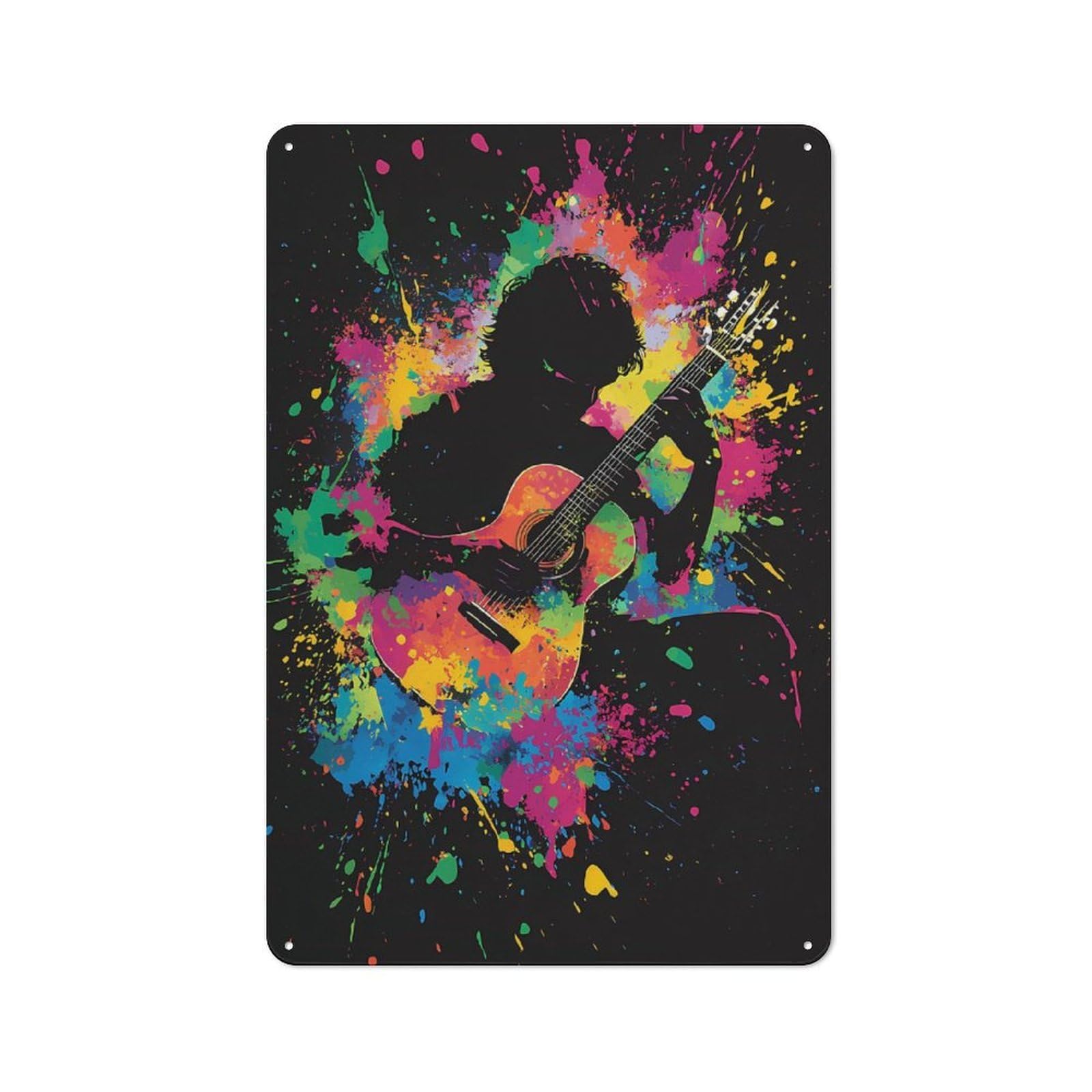 Junmoney Guitarist In Splatter Tin Wall Plaque 30X20cm With For Guest Room Or Hallway, For Metal Sign Collectors, For Garage And Workshop Walls