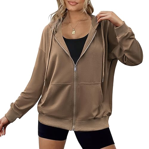 Zeagoo Women's Lightweight Hoodies Full Zip Up Oversized Sweatshirts with
