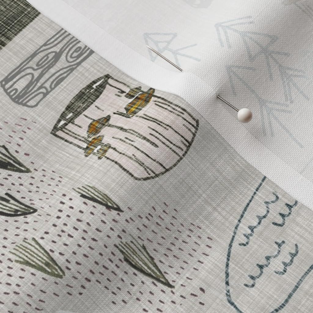 Spoonflower Fabric - Woodland Forest Woods Wilderness Adventure Explore Gray Mustard Blue Printed on Petal Signature Cotton Fabric by The Yard - Sewing Quilting Apparel Crafts Decor