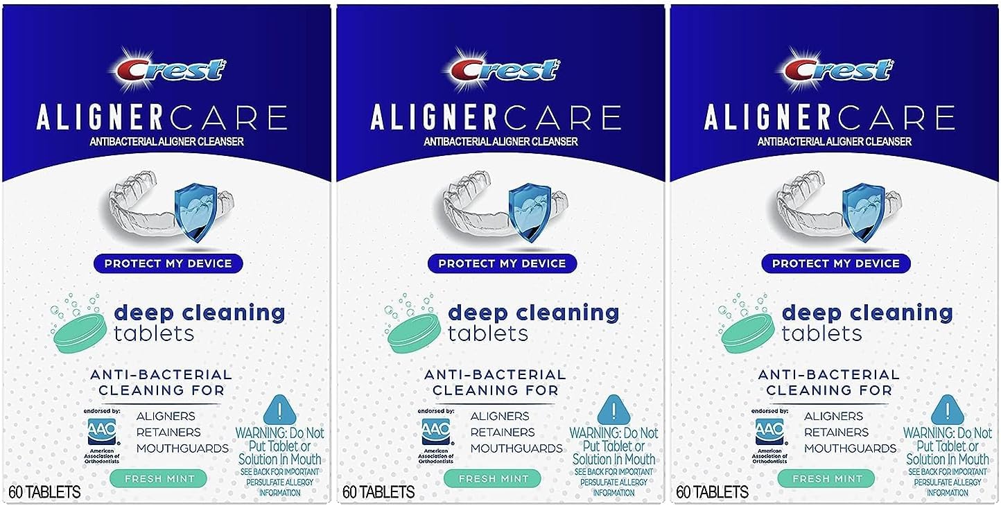 Aligner Care Deep Cleaning Anti-Bacterial Tablets for Aligners, Retainers, Mouthguards, 60-Count, Pack of 3