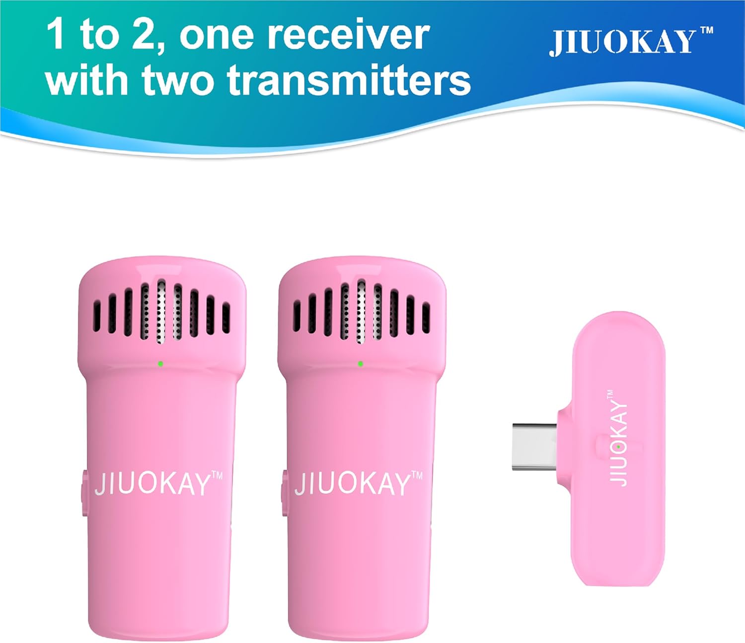 2 Pack Wireless lavalier Microphone for Samsung Galaxy Tab Phones, iPhone Microphone for Video Recording Interview Podcast Vlog Zoom Facebook TikTok (Android, Pink)