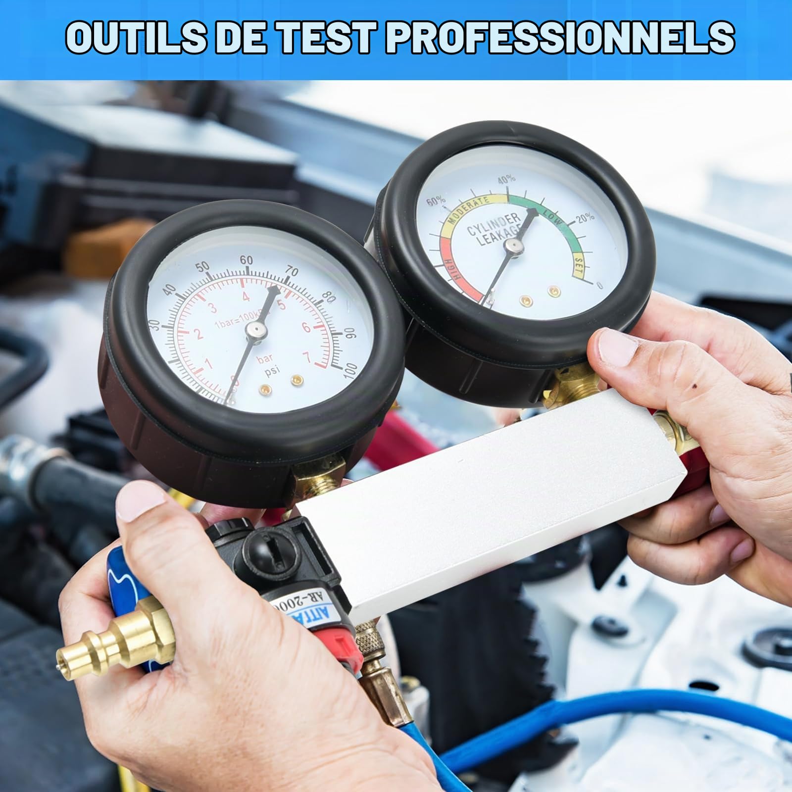 Kit de testeur de compression TU-21, testeur de fuites de cylindre, kit automobile,détecteur de fuites de compression moteur,ensemble d'outils pour tests de pression et de taux de fuite avec rallonge