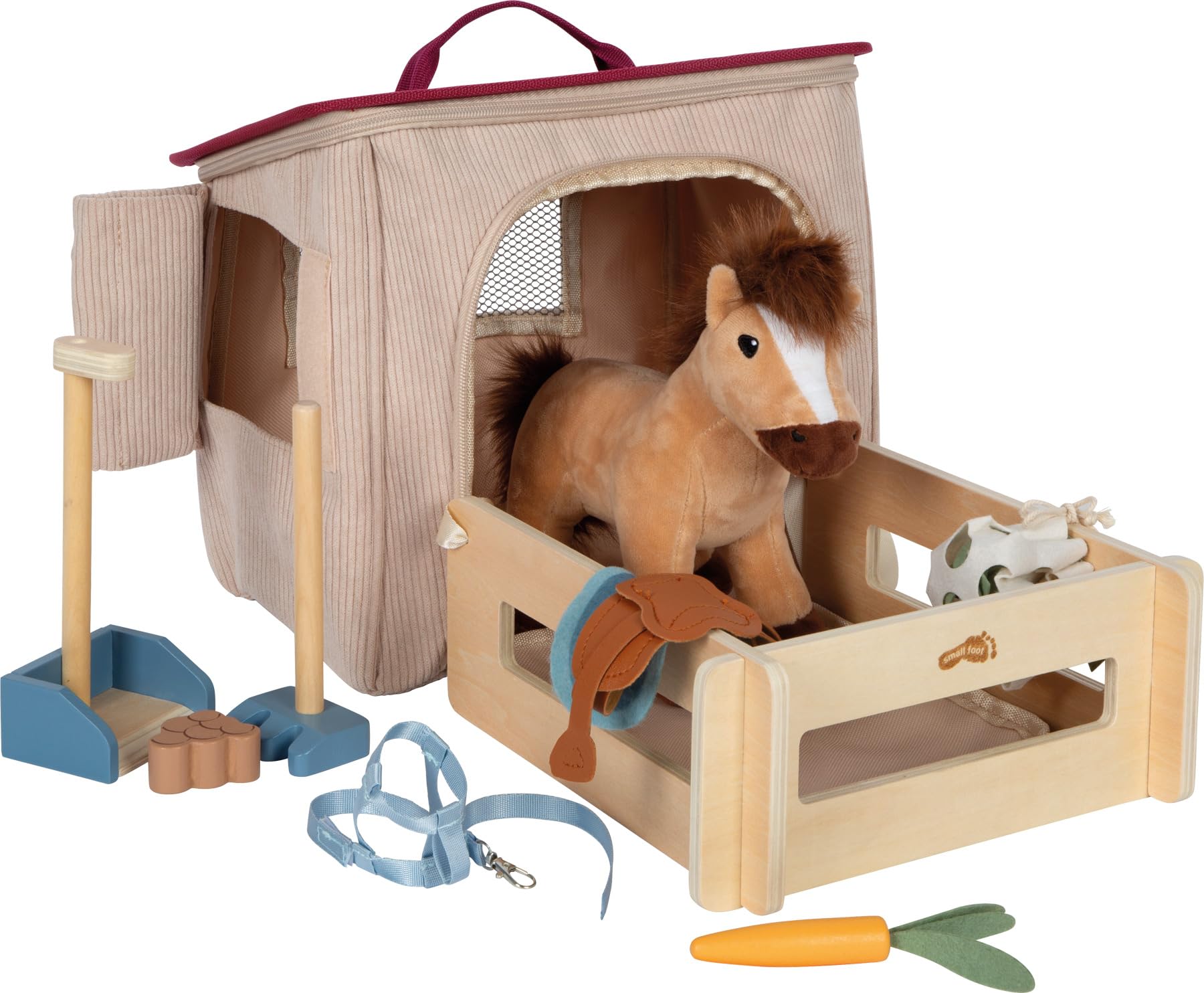small foot Set de jeu Cheval avec écurie et accessoires en sac, enfants à partir de 2 ans, 12731