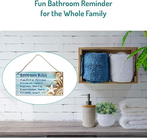 Miniatura 4 de Decoración de baño de playa, 12.0 x 6.0in PVC decoración de pared de plástico para colgar letrero, a prueba de agua y humedad, reglas de baño,