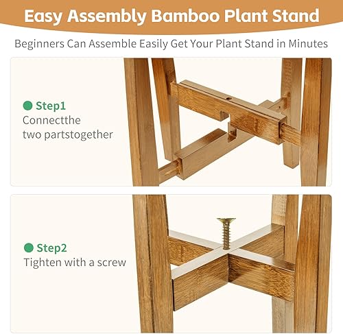 Miniatura 3 de Soporte ajustable de bambú para plantas de interior, moderno estante para flores con compatibilidad de maceta de 8 a 12 pulgadas, diseño de esquina