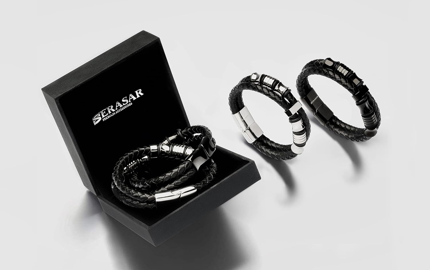 SERASAR Premium Leather Bracelet Men | Stainless Steel Magnetic Clasp | Three Colors | Jewelry Box Included - Image 7