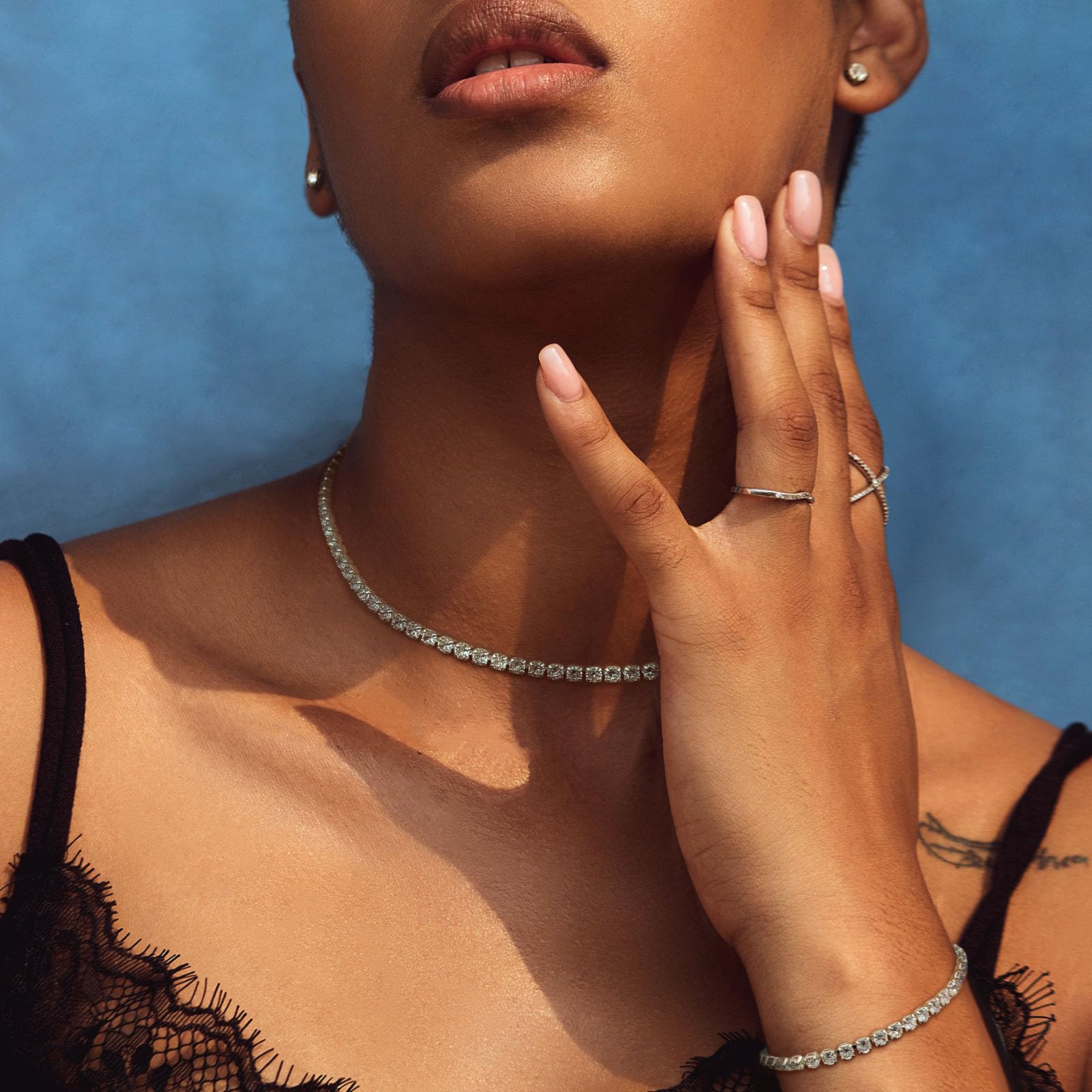 Luxval Tennis Necklace 14K Gold Plated Rhinestone Butterfly Choker Necklaces for women Dainty Zirconia Cut Faux Diamond chain 3mm