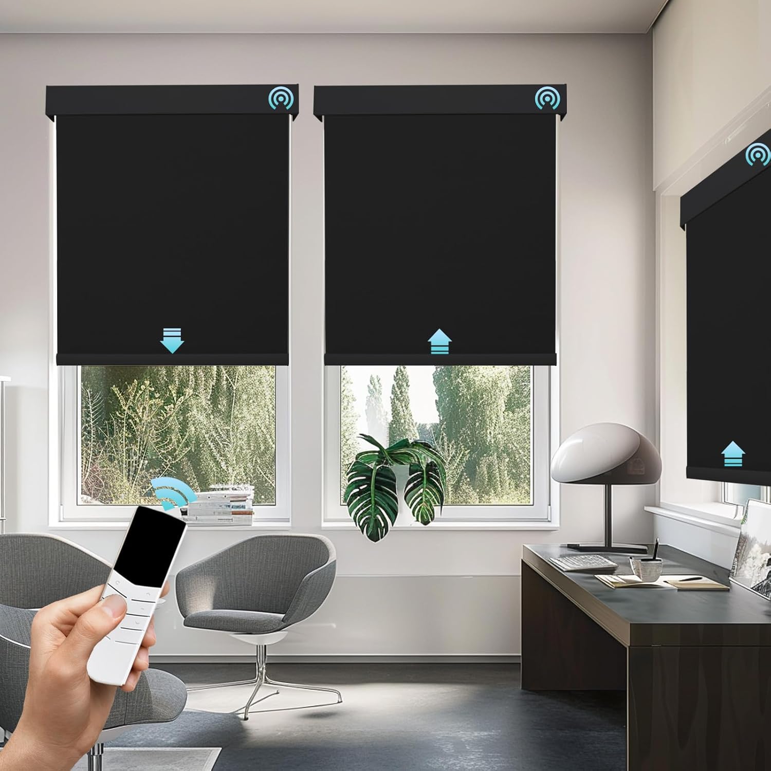 Motorized Blackout Roller Blinds Customize [Black,16-90inches Width, 20-100inches Height] Remote Control Wireless and Rechargeable Roller Shades Blinds for Windows, Home,Office,Hotel,Club
