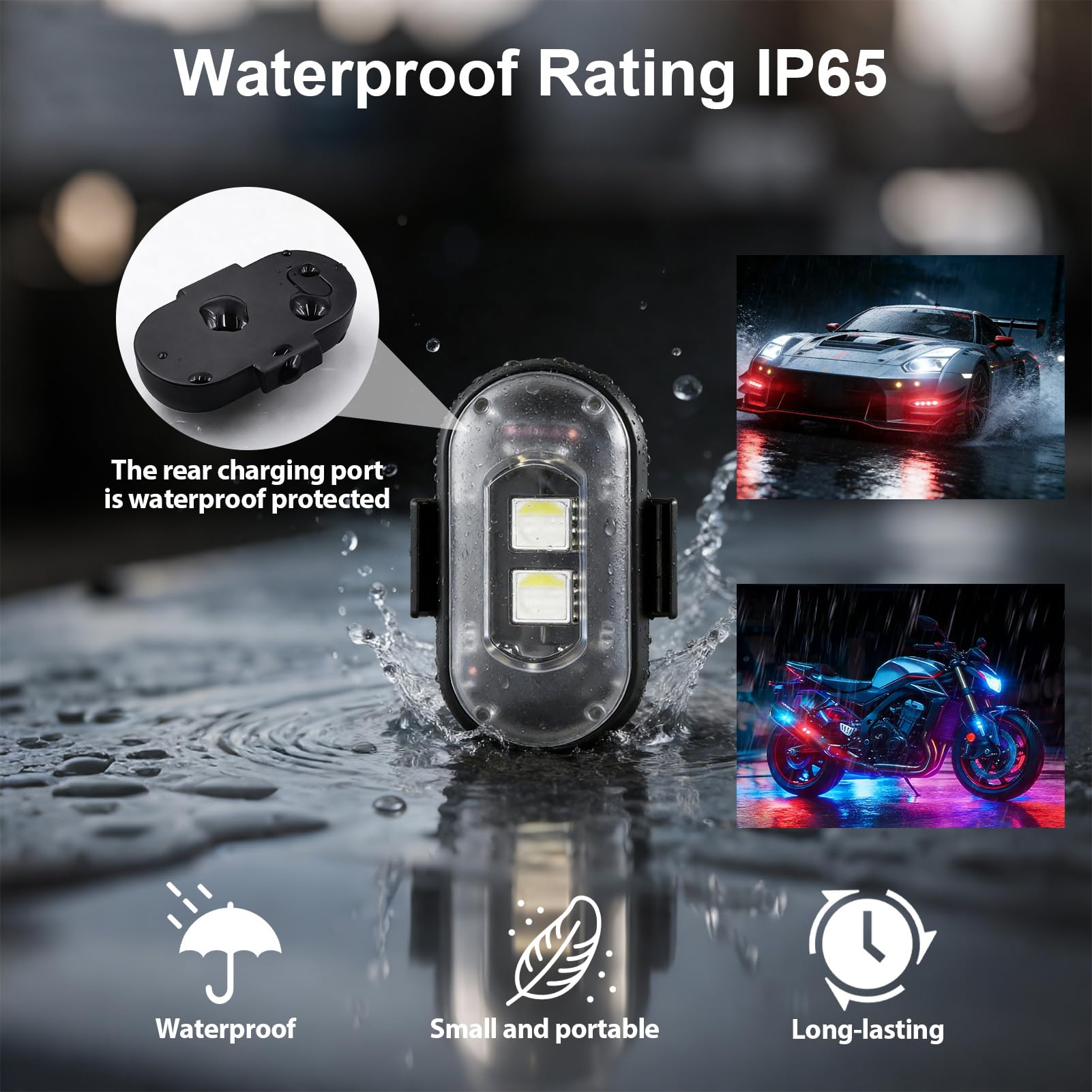 6 Piezas Luces Led Coche, 8 Colores Luces Estroboscópicas LED con Mando a Distancia, Luz Estroboscópica Impermeables, Carga USB Lampada Stroboscopica Led para Dron Camión Motocicleta Bicicleta