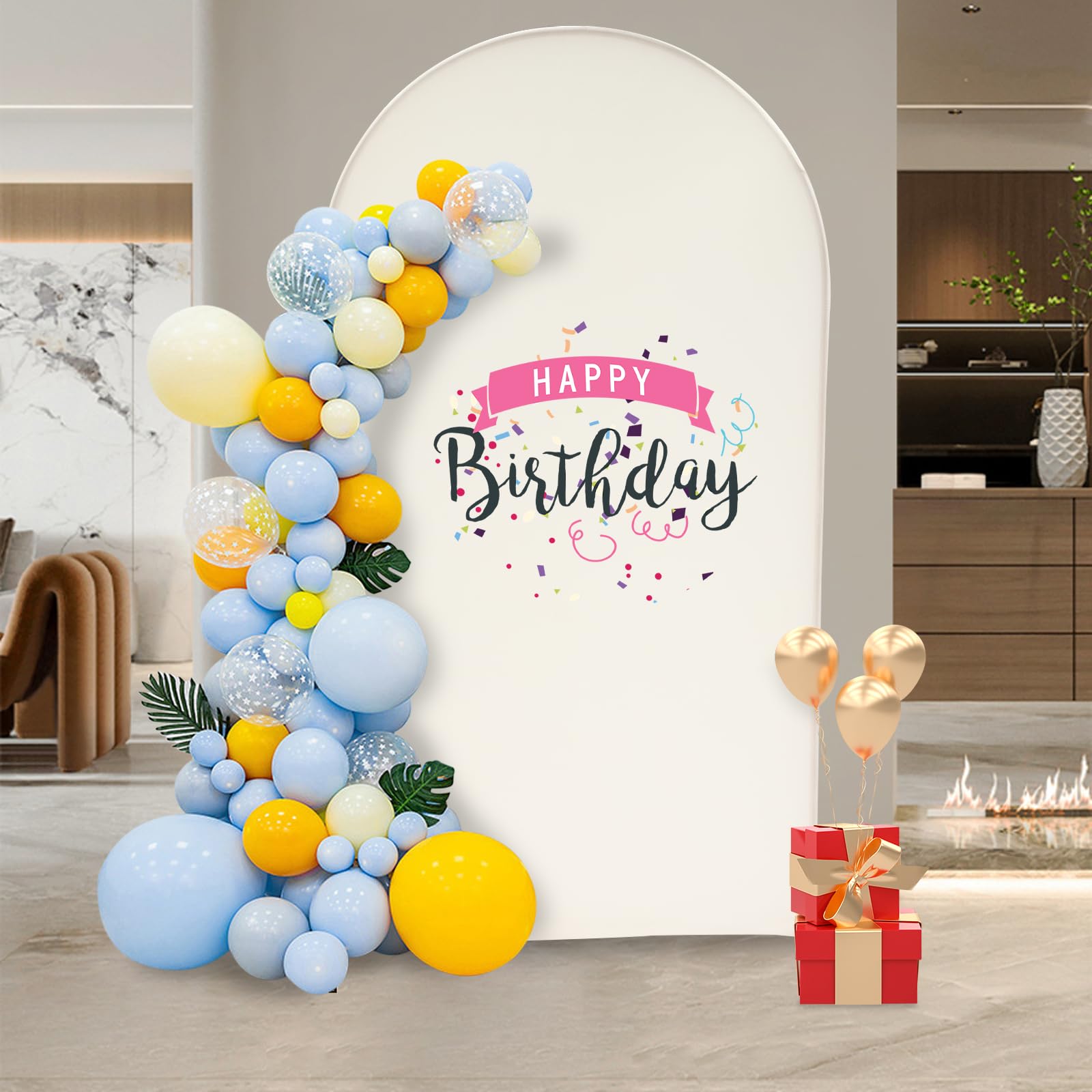Wedding Arch Cover,7.22FT Balloon Arch Frame Kit, Wedding Columns Bracket Frame Display Background for Birthday, Party, Banquet Decoration (Beige, 7.22FT,Gold Stand)