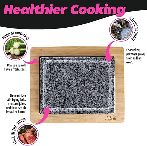 Miniatura 16 de Artestia Piedra de lava para bistec con 2 piedras, piedras para asar de mesa Hot Rock para Wagyu con bandeja de bambú, mini piedras para asar pizza