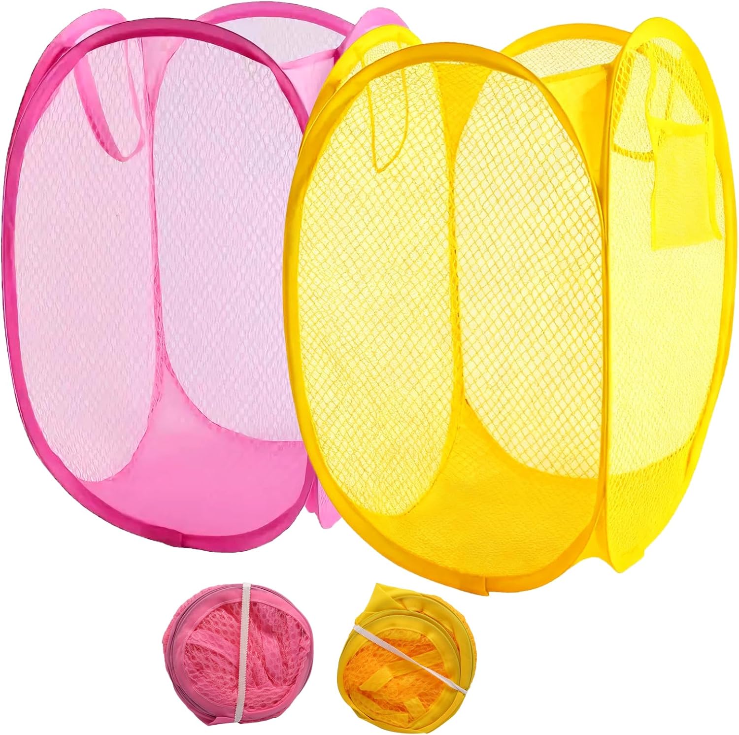 2 Pcs Yellow and Pink Foldable Pop-Up Laundry Hamper image 5
