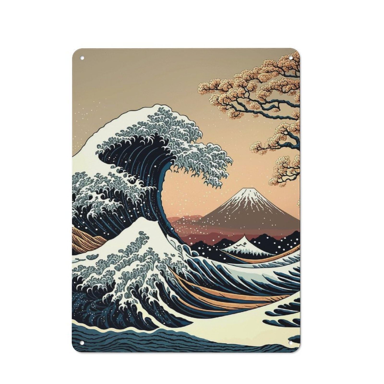 Junmoney Sea Wave Japanese Art 2 Printed Metal Sign 40X30cm For Hobby Room Or Studio, For Creative Interior Collectors