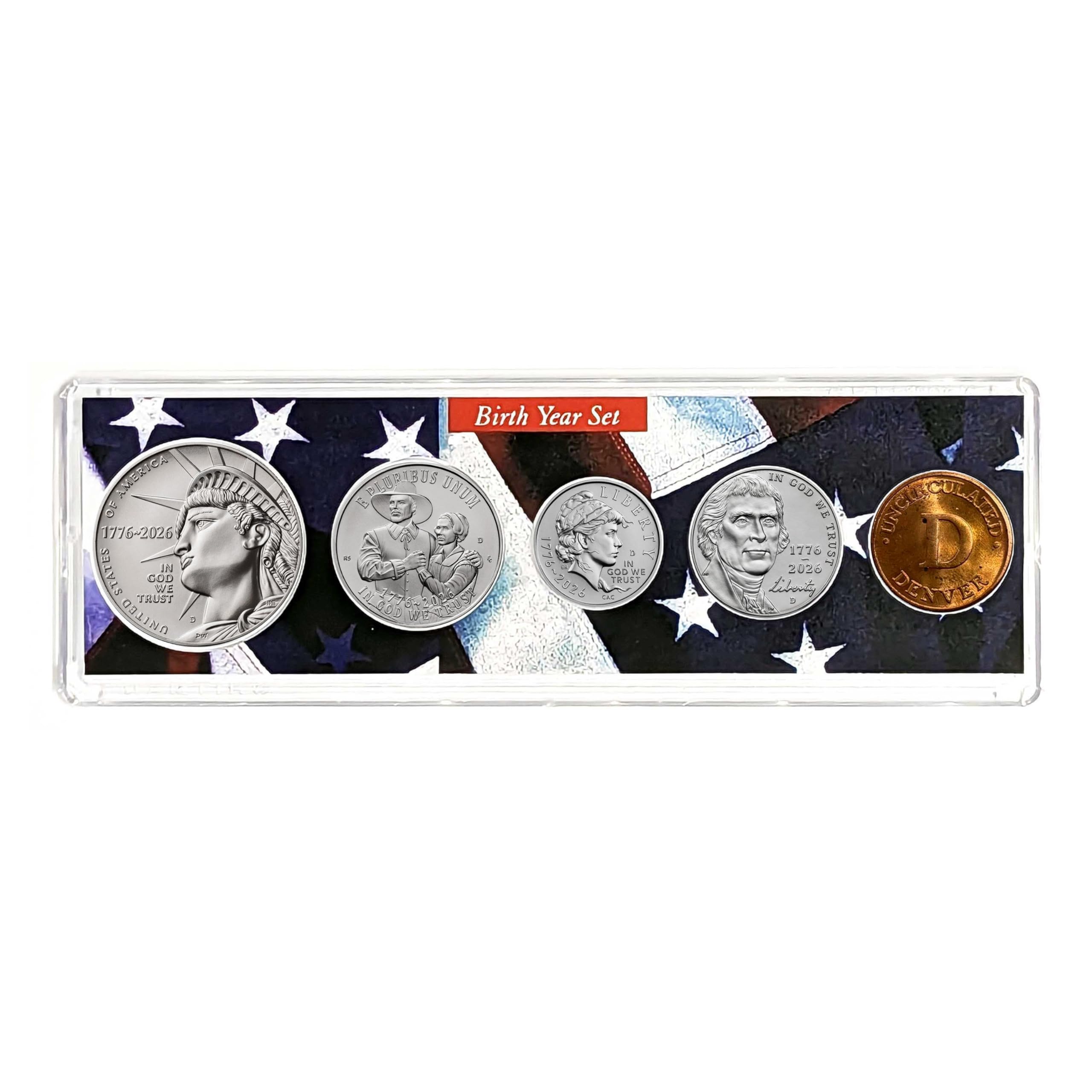 2026 D Birth Year Coin Set in American Flag Holder - Denver Mint