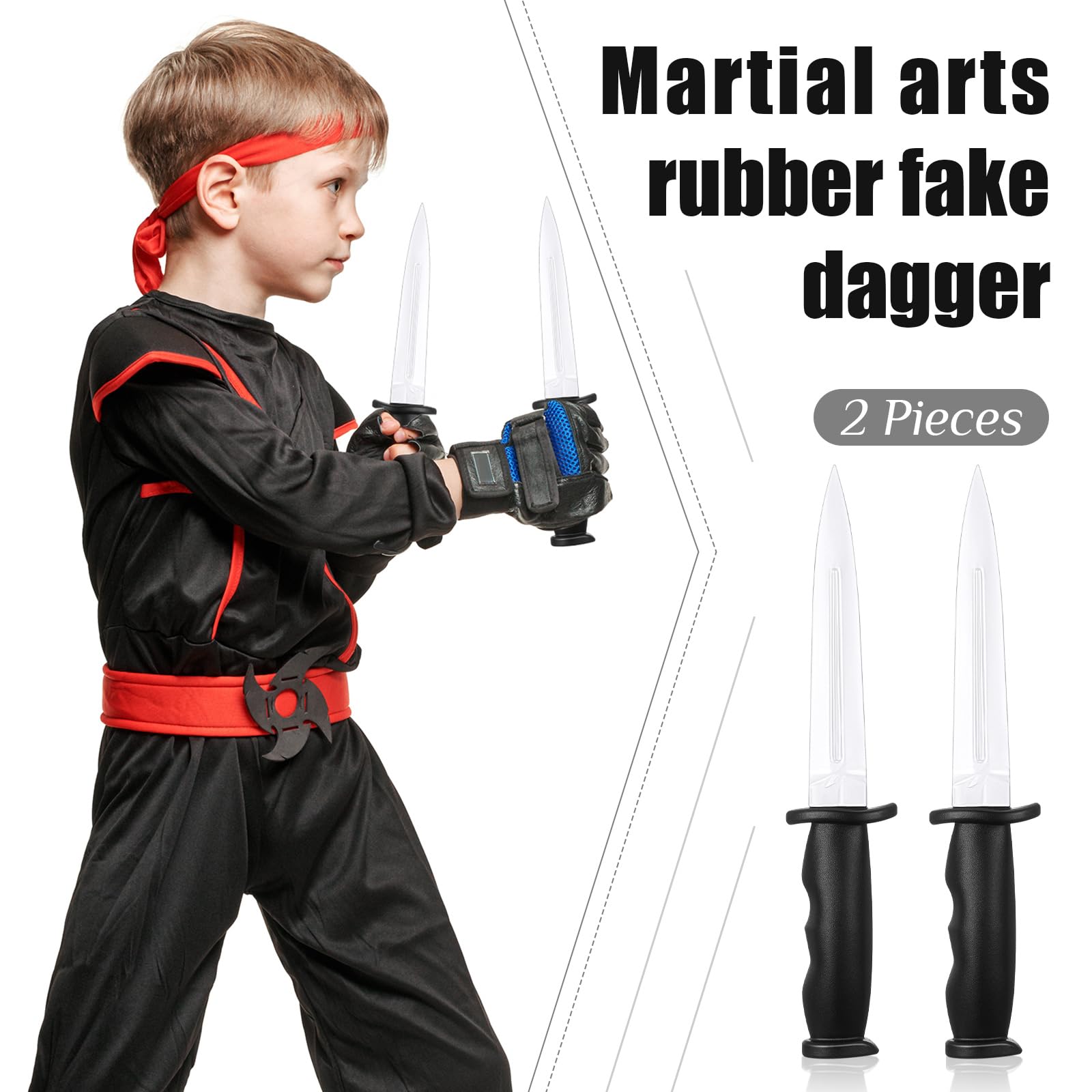 2 Cuchillos de Entrenamiento de Goma Armas Falsas Accesorios de Cuchillos de Goma de Práctica para Entrenamiento de Artes Marciales Deporte Autodefensa (Blanco)