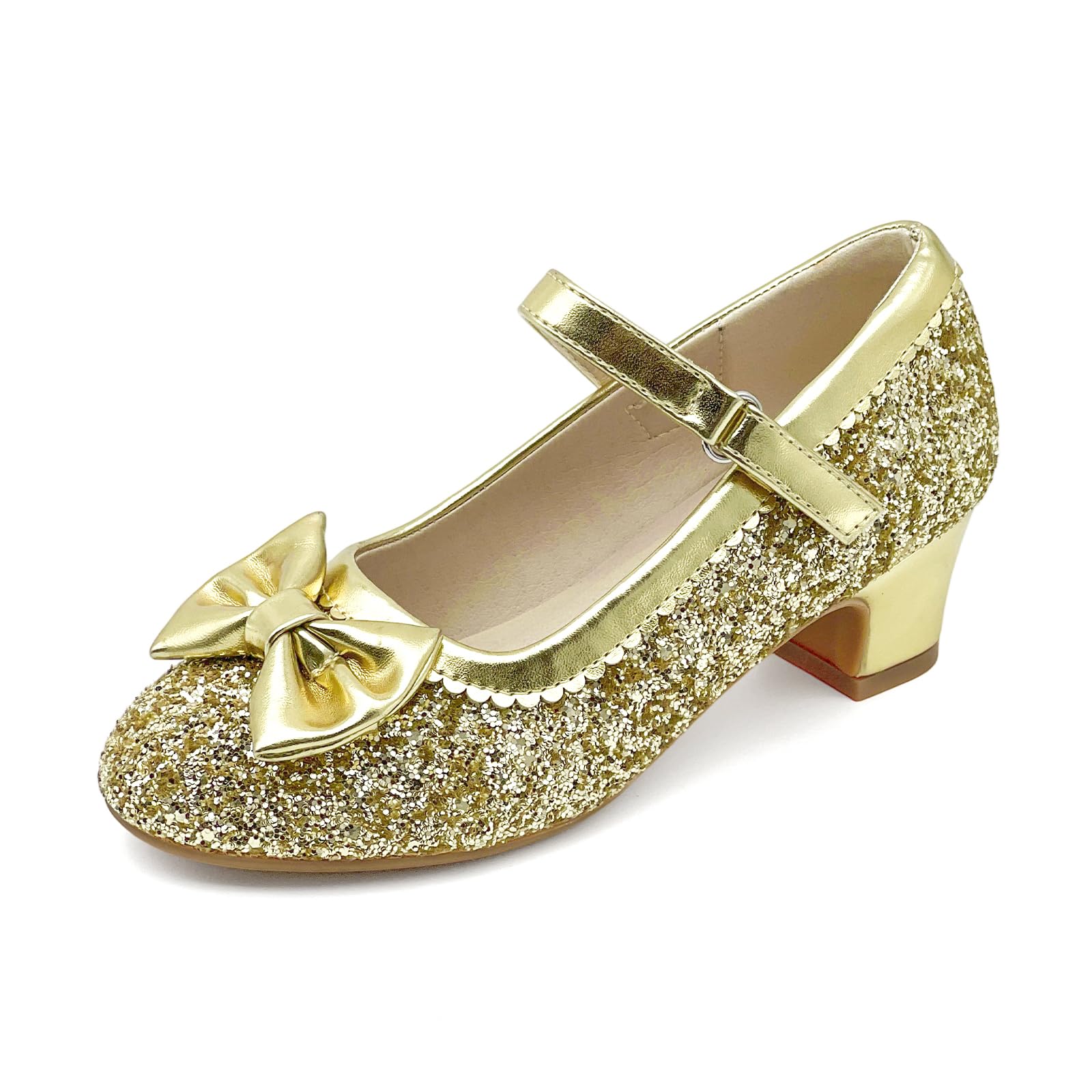 Girls Dress Shoes Low Heel Glitter Princess Shoe Flower Mary Jane Party Wedding Prom Shoes for Toddler Little Kids