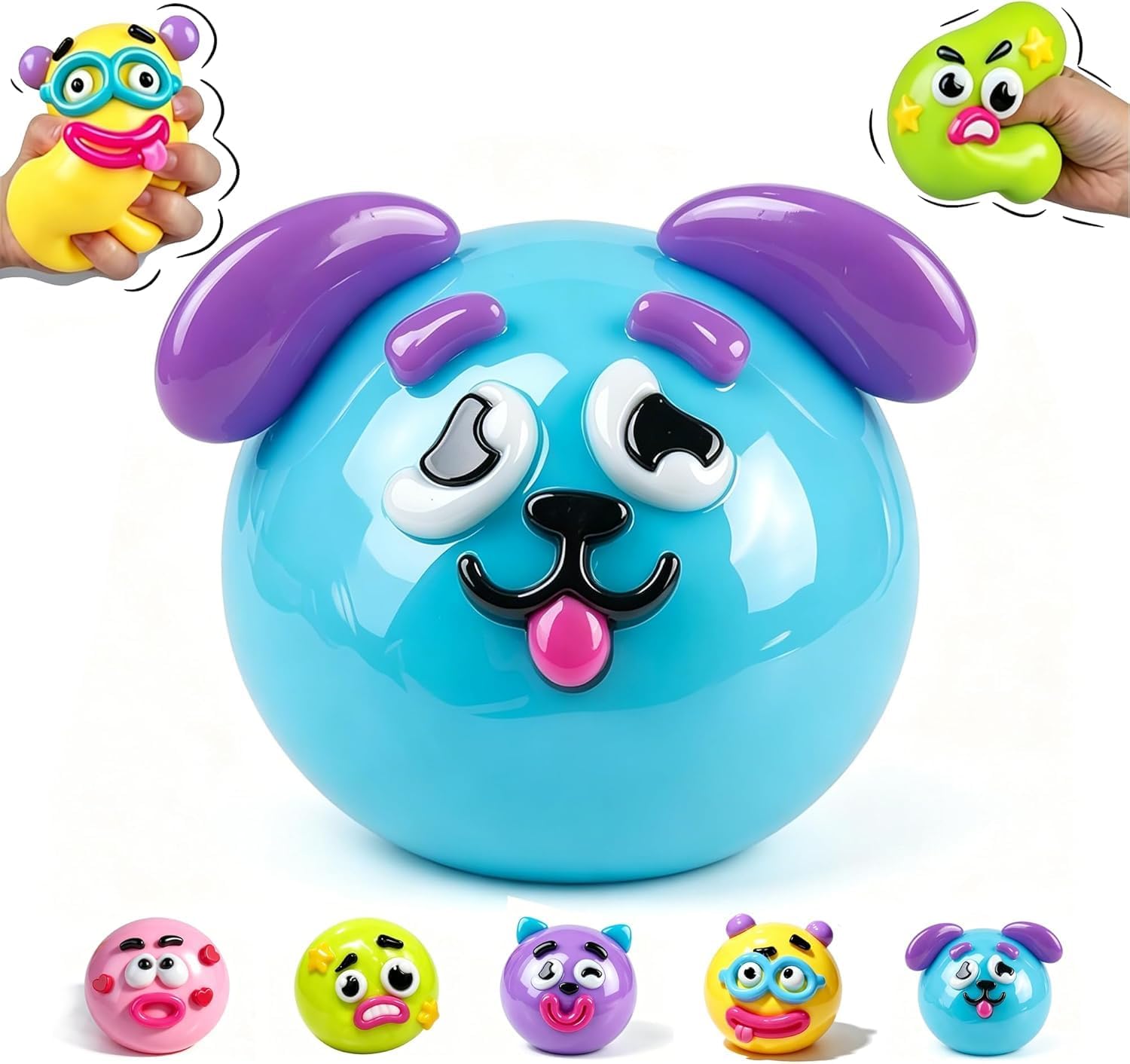 Smushers Squishy-Dog Face Swap Squishy,Soft Squeeze Sensory, Cute Office Home Decorative Figurine for Adults (blue)