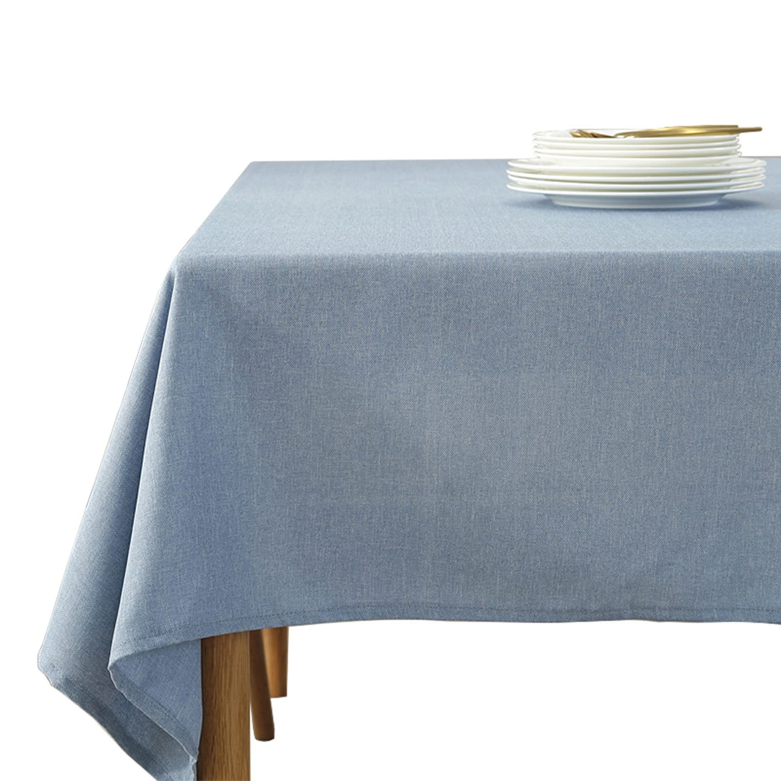 OPFdfhDFH Tablecloths, Cotton Linen Tablecloth Rectangular Pure Color Washable Table Cover Washfree Coffee Cloth for Kitchen Dining Picnic Party,Blue(140x220Cm)