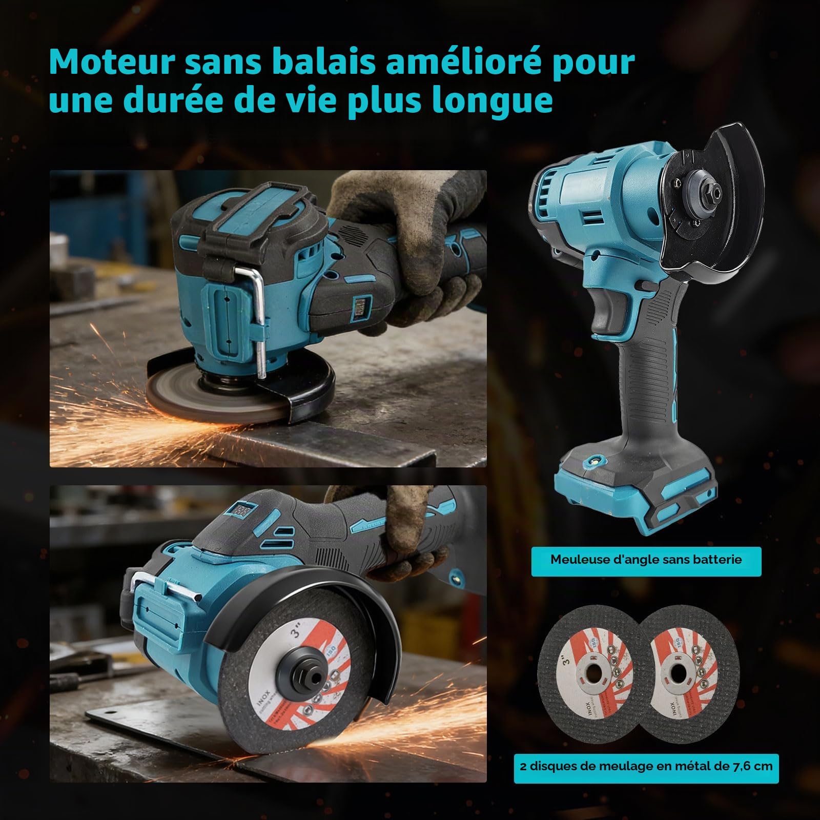 Meuleuse d'angle sans fil pour Makita 18V, mini meuleuse d'angle sans balais 20 000 tr/min 75 mm petit outil d'angle avec 2 disques pour coupe, polissage, meulage (pour Makita)
