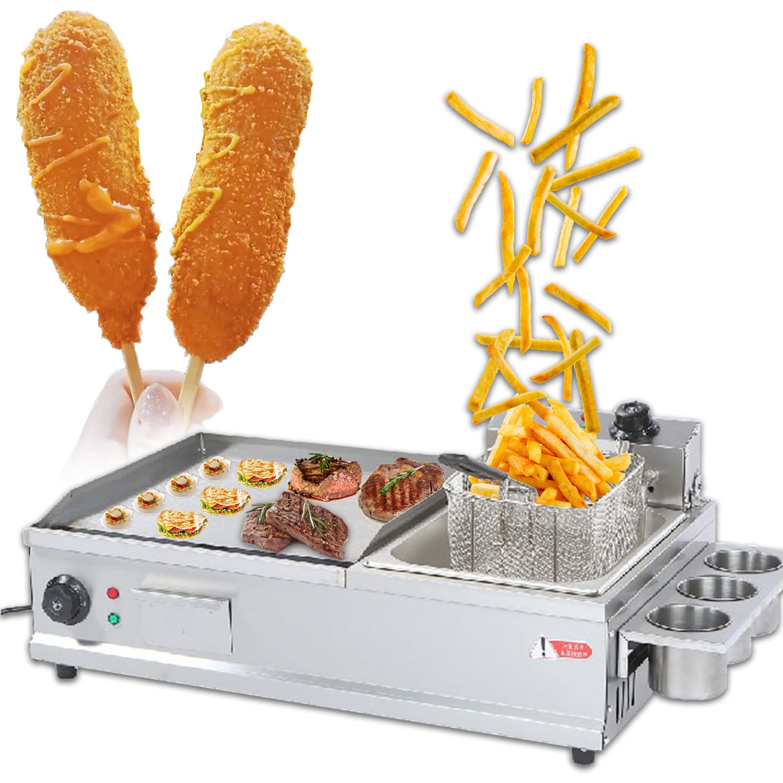 Commercial Electric Griddle, Deep Fryer & Griddle, Countertop Griddle Stainless Steel Grill for Fried Chicken, French Fries, Fried Steak,Large