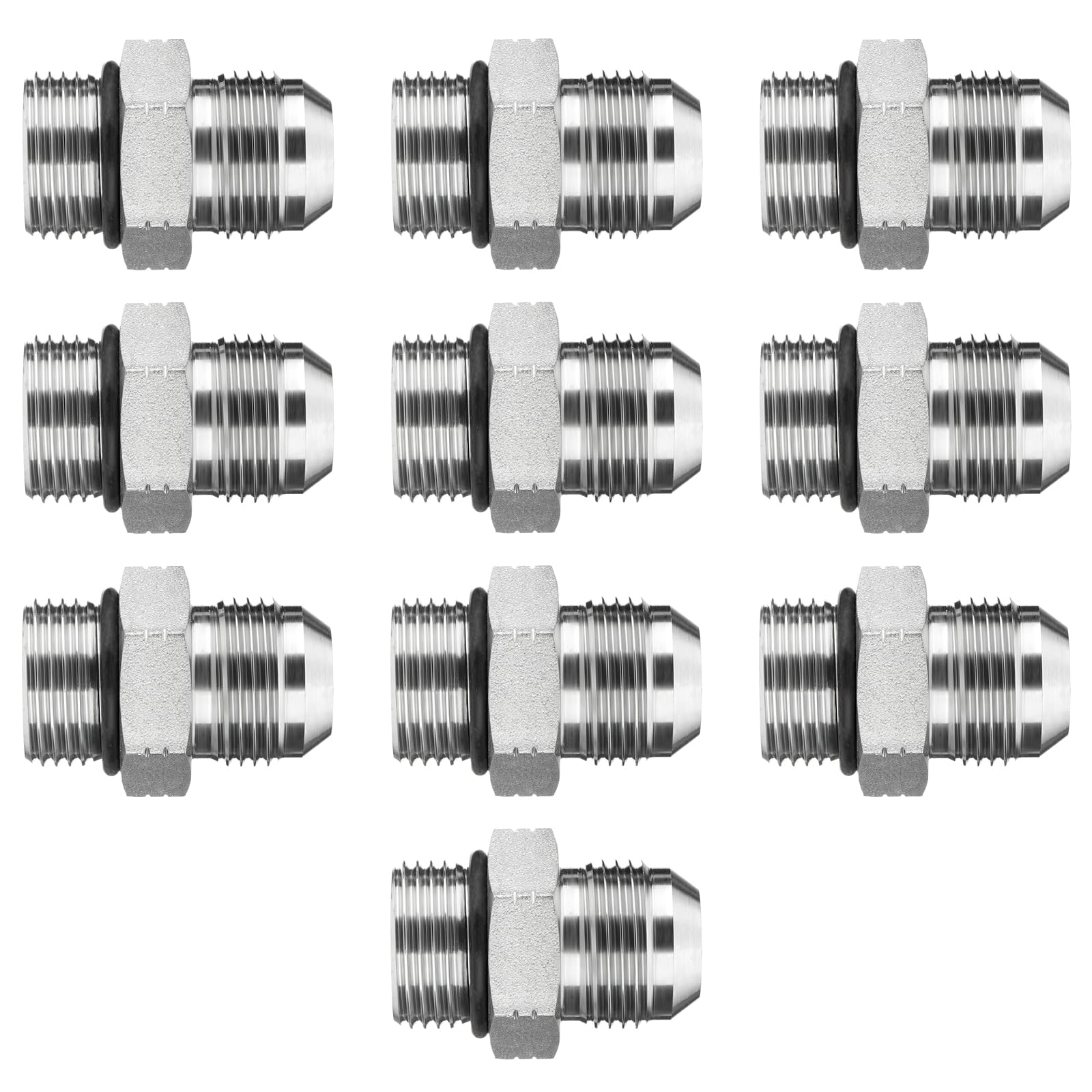 10 Pack Hydraulic Hose Adapter Fittings: 3/4" JIC 37° Male x #12 SAE/ORB Male, Straight Tube Fitting Kits with Protection Cover