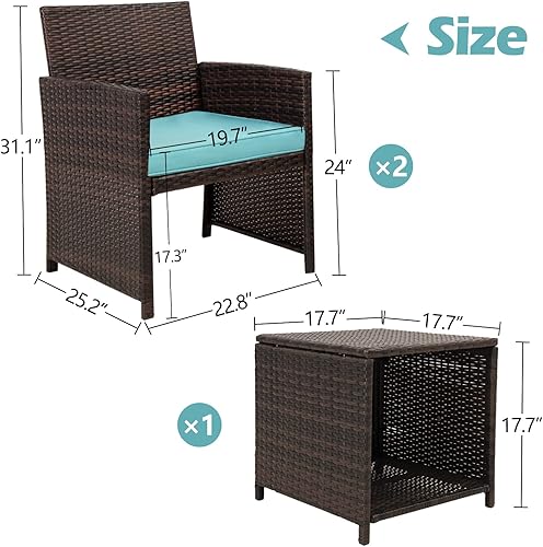 Miniatura 6 de Cpintltr Juego de 3 muebles de mimbre para patio al aire libre, juegos de conversación de patio, silla de ratán de polietileno con cojines suaves,