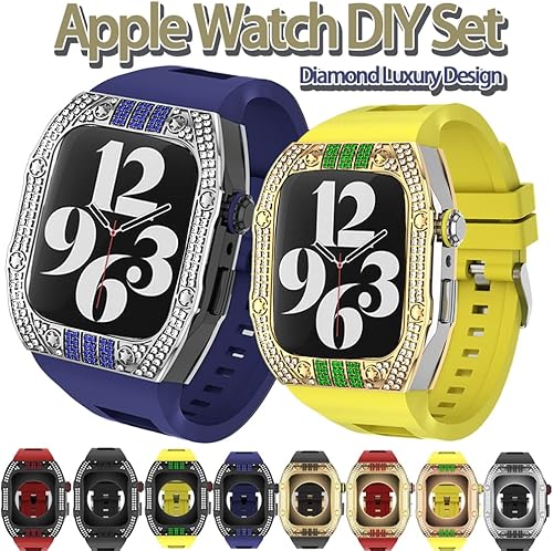 Miniatura 2 de DYIZU Luxury Diamonds case Modification Kit Mod Metal Frame Bezel for Apple Watch Band 7 Case 44mm 45mm Strap for IWatch 8 7 6 5 4 Set Color  UB-S-U