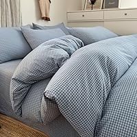 Vista 14 de PinkMemory - Juego de funda de edredón beige gingham, tamaño king, 100% algodón lavado, funda de edredón vintage a cuadros, conjunto de ropa de cama