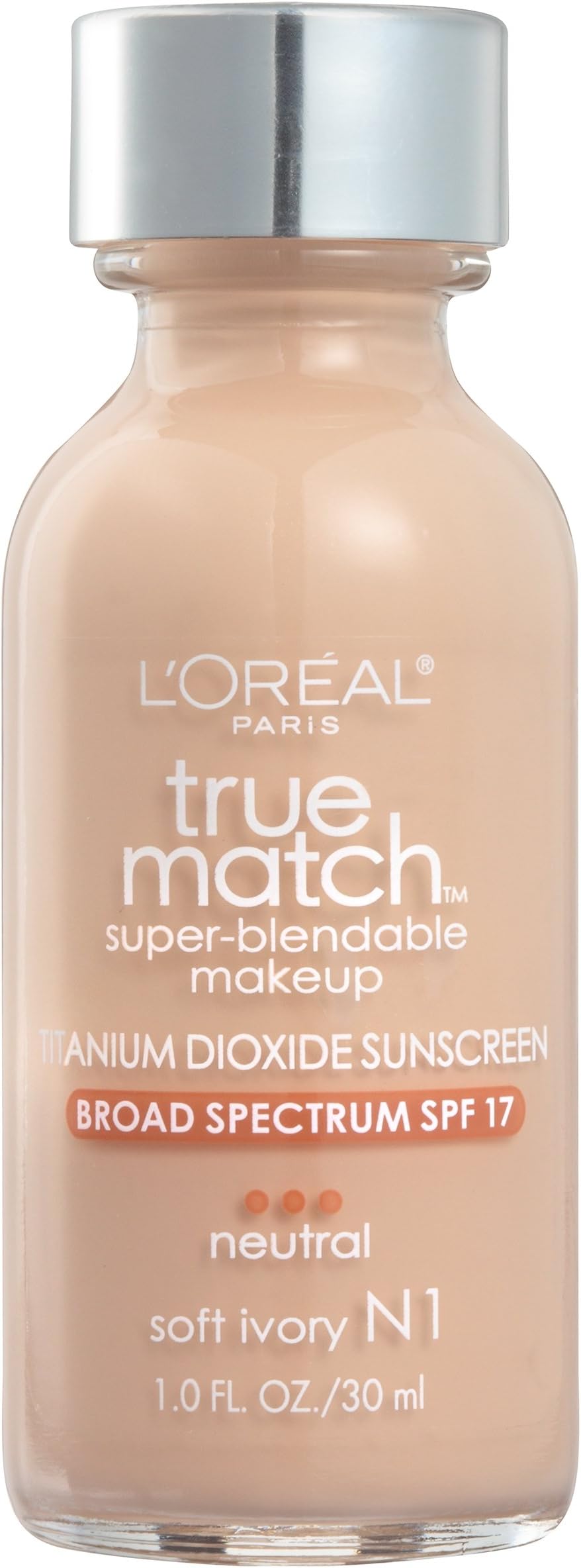 L'Oreal Paris Makeup True Match Super-Blendable Liquid Foundation, Soft Ivory N1, 1 Fl Oz,1 Count