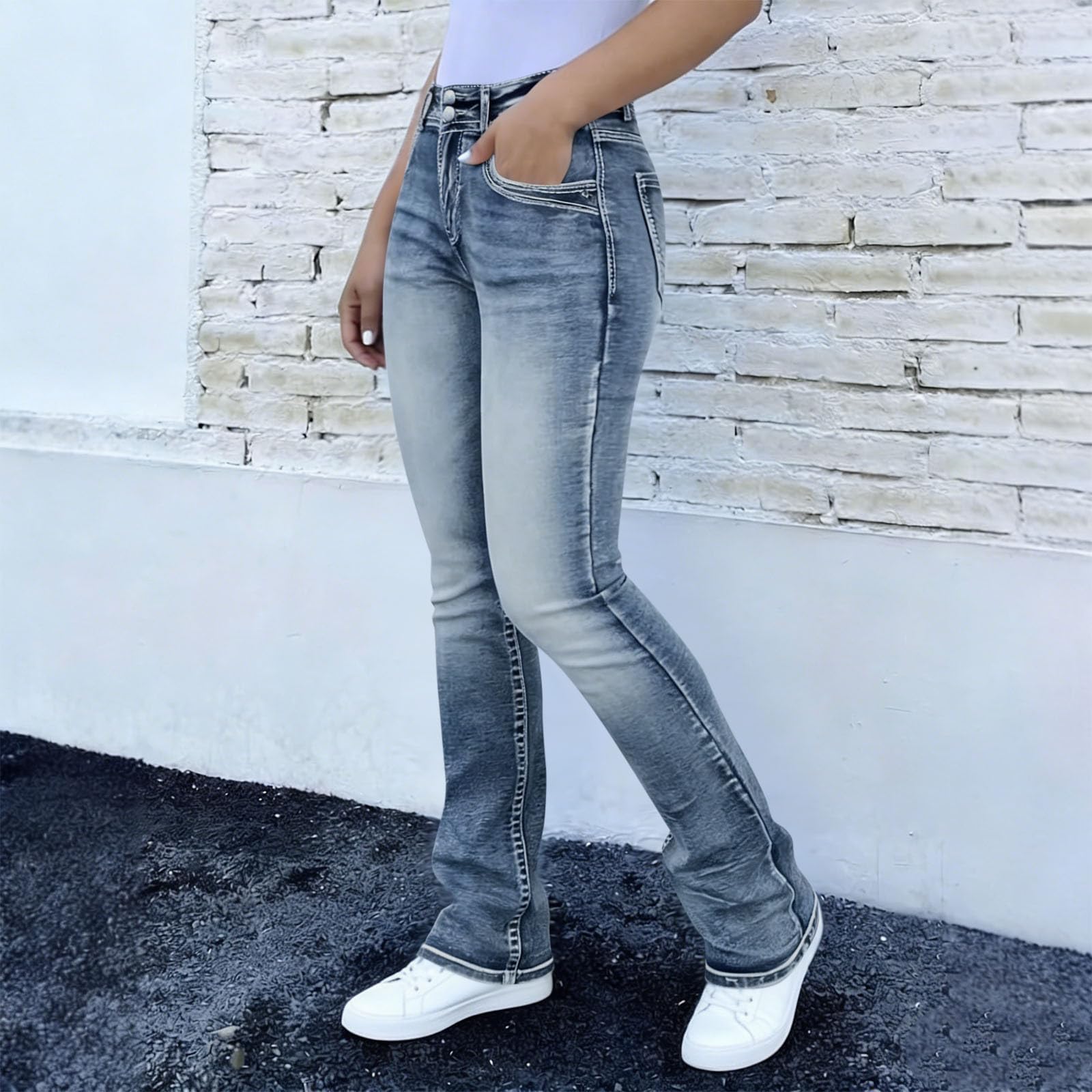 Jeans da Donna Svasati Pantaloni in Denim Elasticizzati con Tasche Morbidi | Pantaloni a Campana dalla Linea Slim e Caduta Morbida Jeans dalla Vestibilità Comoda e Retrò per Streetwear e Weekend