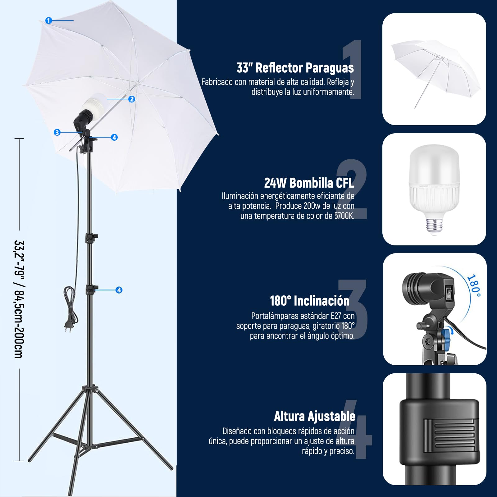 NEEWER Kit de Iluminación de Fotografía con Fondos,2,6x3m Soporte de Fondo,5700K 800W Equivalente a 24W Bombillas LED Paraguas Softbox Iluminación Continua,Equipo de Estudio Fotográfico para Vídeo