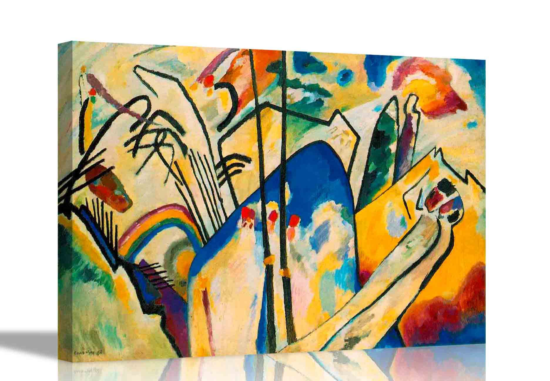 Artley Prints Multicoloured Composition 4 By Wassily Kandinsky Canvas Wall Art Prints Abstract Pictures Framed Home Office Decoration 86 X 61Cm (34 X 24 Inches) A1