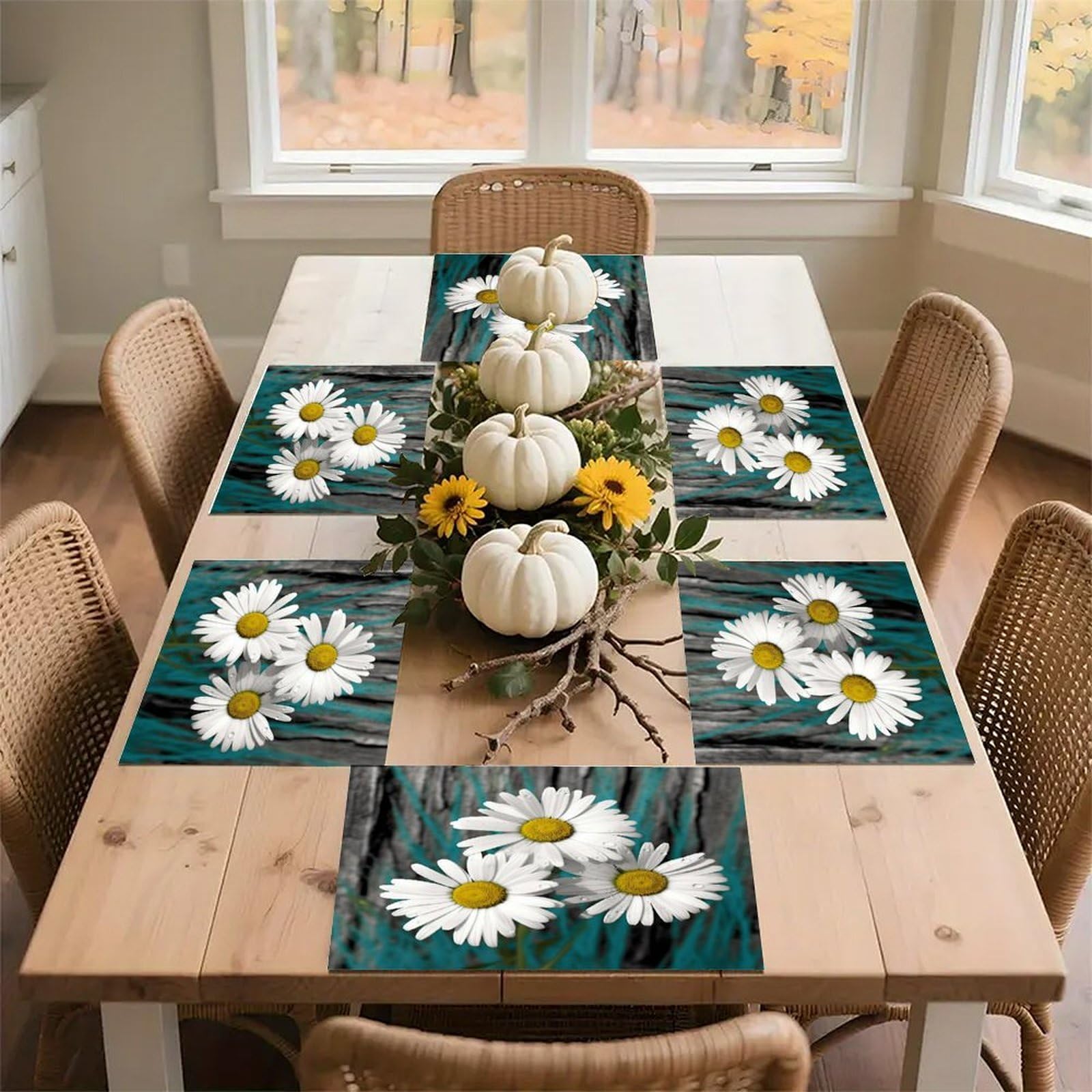 Daisy Flowers Placemats Non-Slip Heat Resistant Table Mats Flax Washable Cloth Place Mats Easy to Clean Premium Placemat for Kitchen Dining Table Decor Party Outdoor
