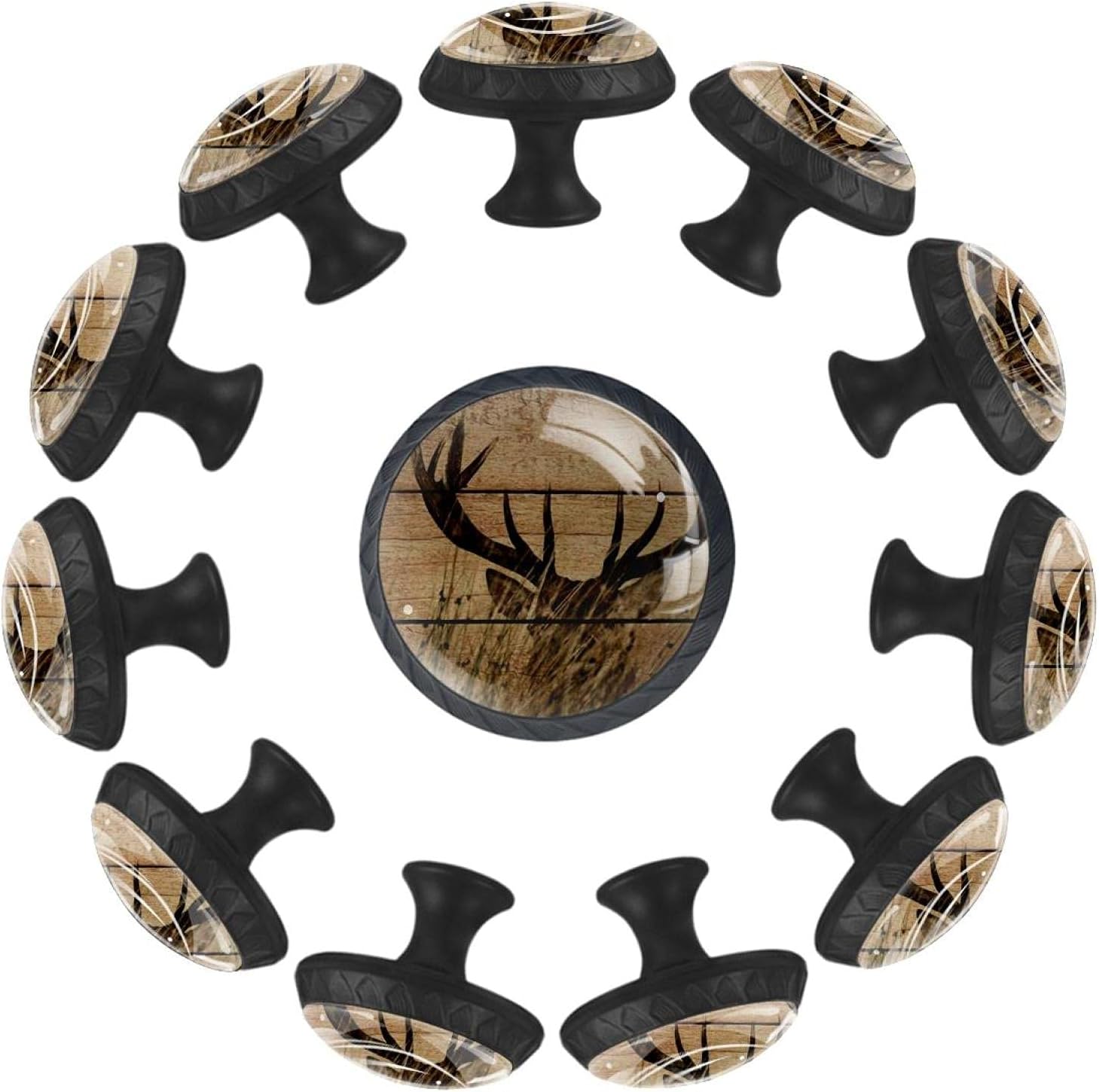 Pack of 12 Cabinets Hardware Round Furniture Knobs Elk Antler,Drawer Dresser Cupboard Wardrobe Pulls Handles for Kids Home Kitchen, 1.37x1.10x0.66 in