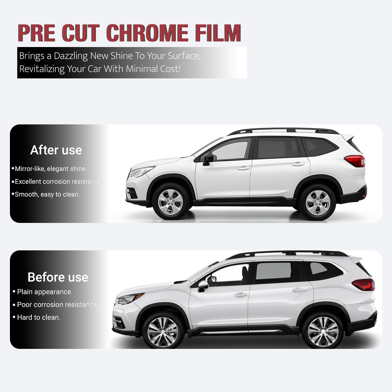Side Window Trim Chrome Delete Vinyl Wrap Overlay fit for 2019 2020 2021 2022 2023 2024 2024 2025 Subaru Ascent Accessories with Blackout Film Gloss Black Kits