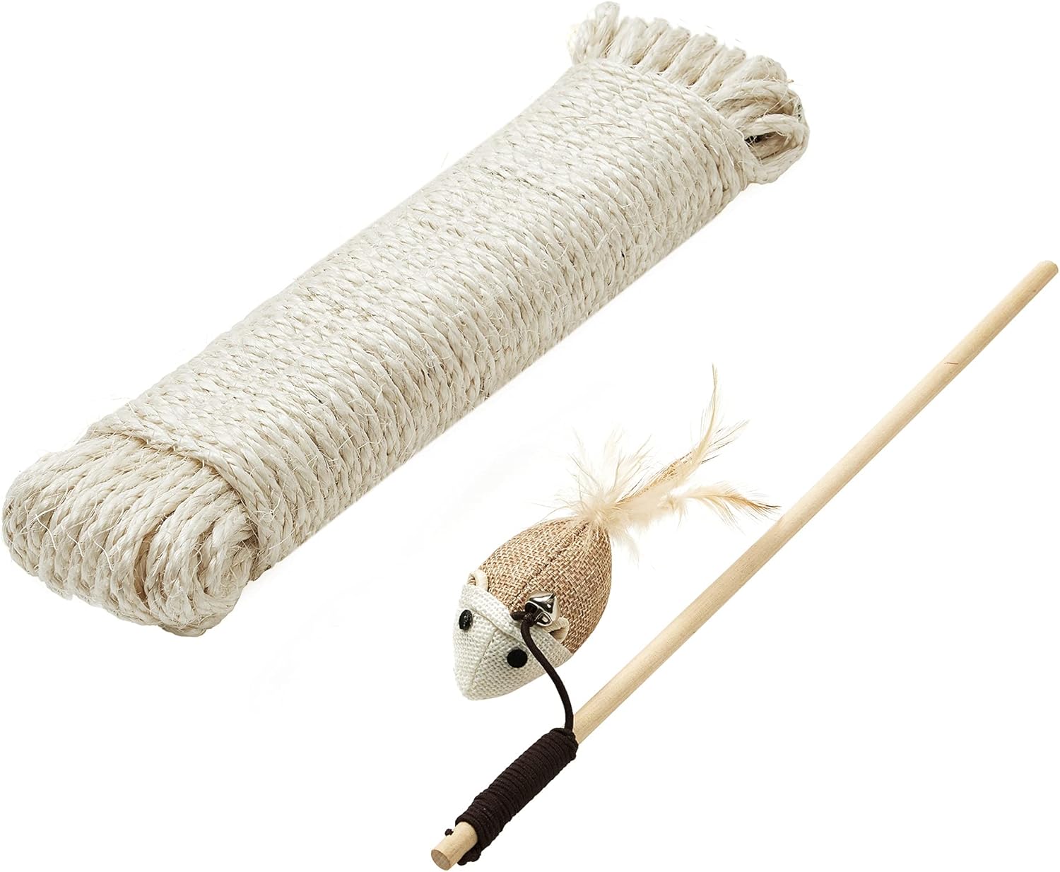 FEANDREA Replacement Sisal Rope, 164 Feet Long for Cat Trees and Scratching Boards, with a 13 Inches Long Toy Stick, Beige UPCA002W01 : Pet Supplies