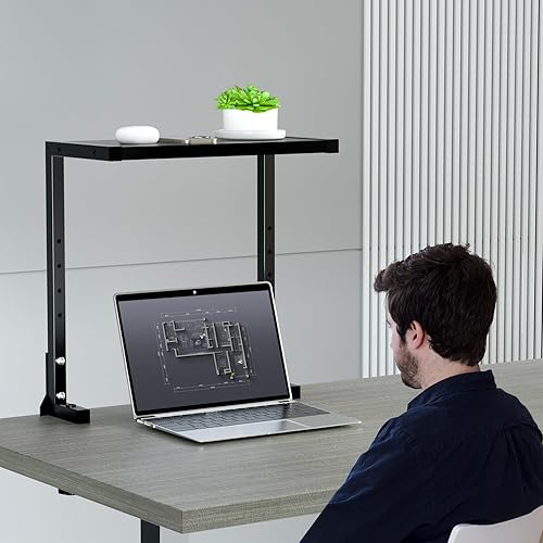 Miniatura 2 de PUTORSEN Estante de escritorio con abrazadera de 15 pulgadas, estantería de 2 niveles sobre o debajo del escritorio, bandeja de almacenamiento