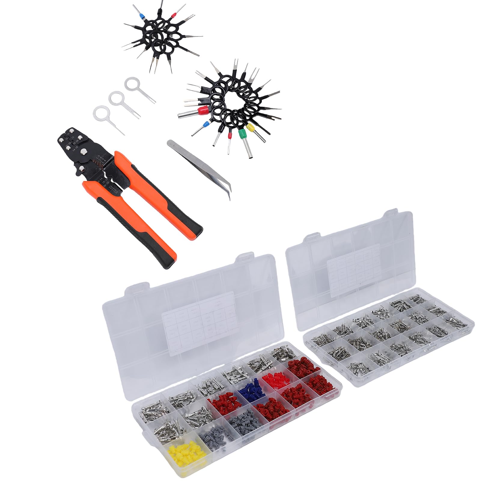 Kit Connettore Pin 844PCS Terminali per Cavi Non Isolati con Pinza a Crimpare 3 in 1 per Riparazioni Elettriche Automobilistiche