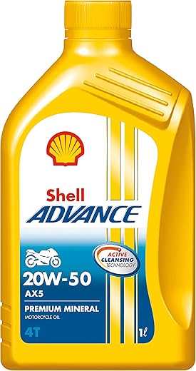 Shell Advance AX5 4T 20W-50 API SL Premium Mineral Motorbike Engine Oil (1 L)