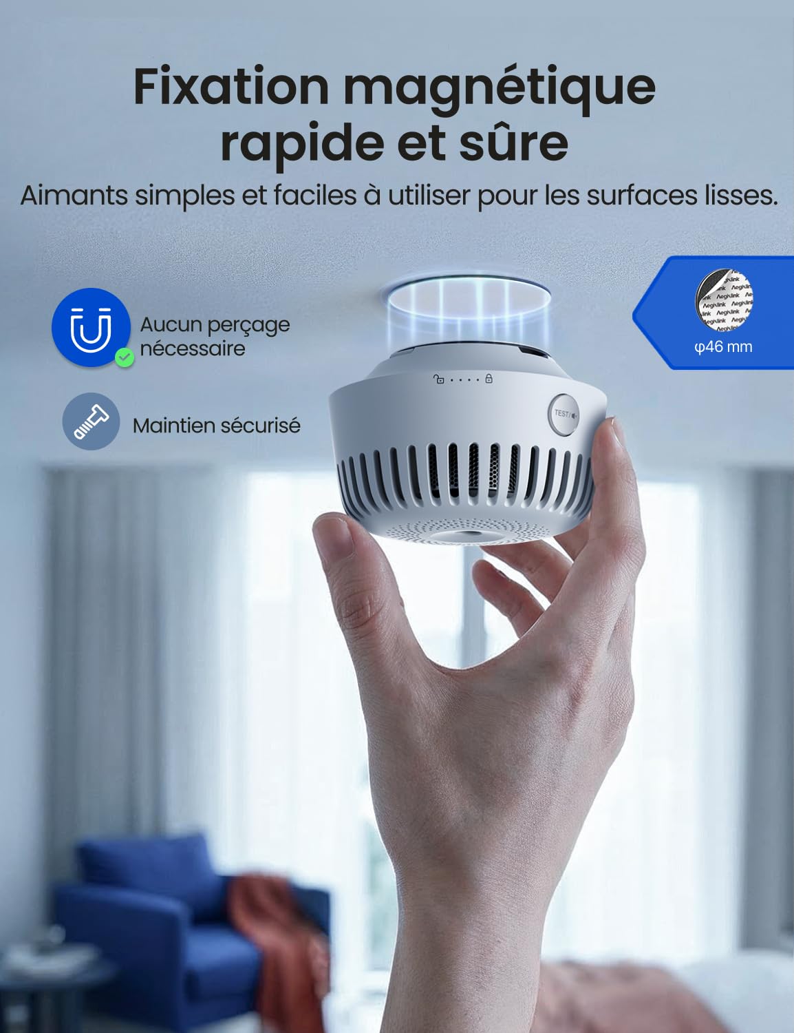 AEGISLINK Détecteur de Fumée Connecté avec Base, Pad Magnétique, ASW-MR61