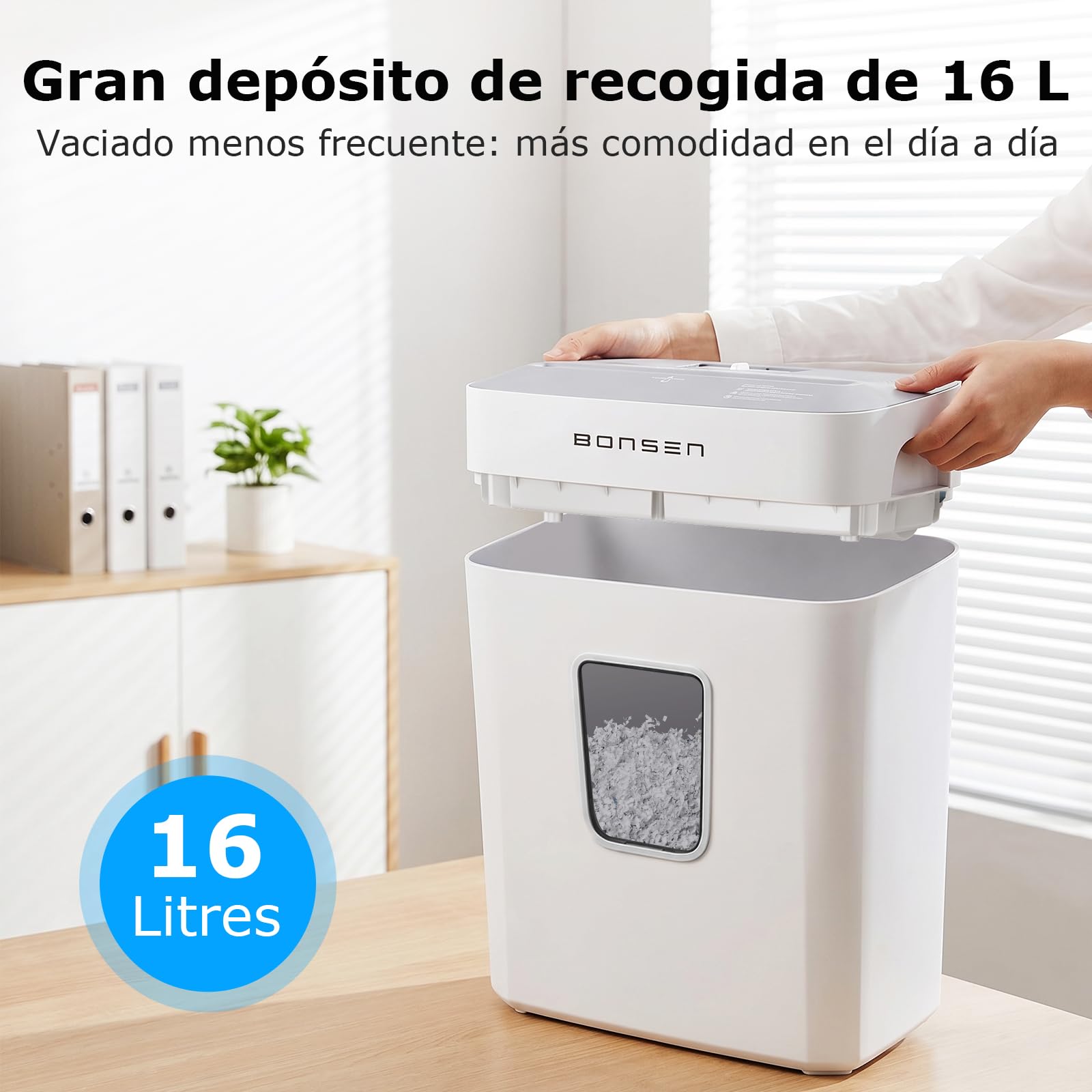 Destructora de Papel microcorte BONSEN P-4 de 6 Hojas, con Papelera de 16L | Destructora de papel y tarjetas de crédito con protección contra sobrecalentamiento, ideal para el hogar y la oficina S5201-W