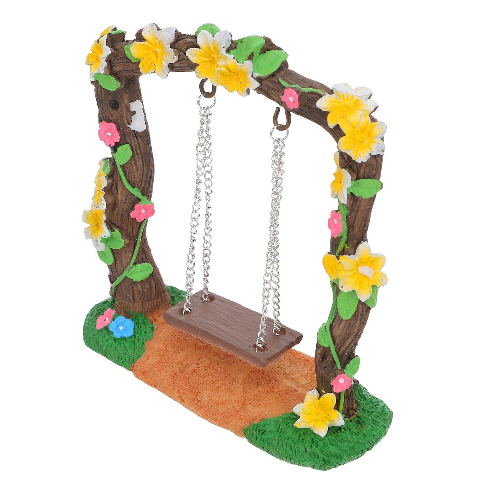 Balançoire miniature fleurie en résine pour décorer un jardin féerique extérieur