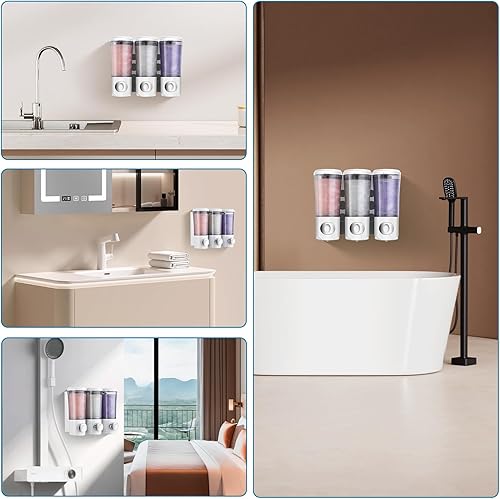 Miniatura 7 de Dispensador de champú acondicionador de gel corporal, dispensador de jabón de ducha sin taladro, dispensador de champú montado en la pared,