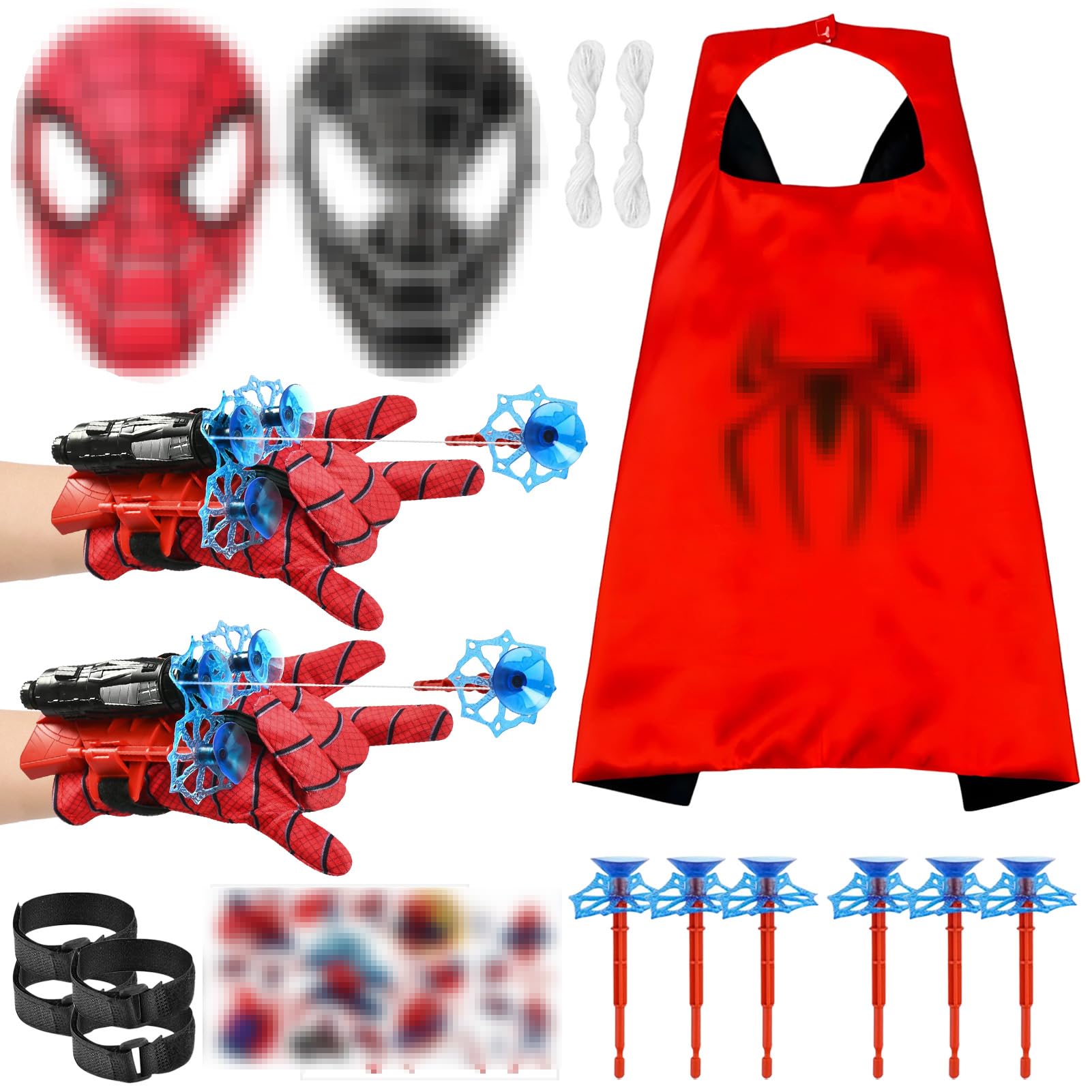 Spid-erm Guanti per Bambino, Spara Ragnatele Spid-er, Launcher Glove, Giochi Spid-er con Spid-erm Maschera e Spid-erm Mantello, Guanto Spid-er Spara Ragnatele, Cosplay Giocattoli da Polso Set