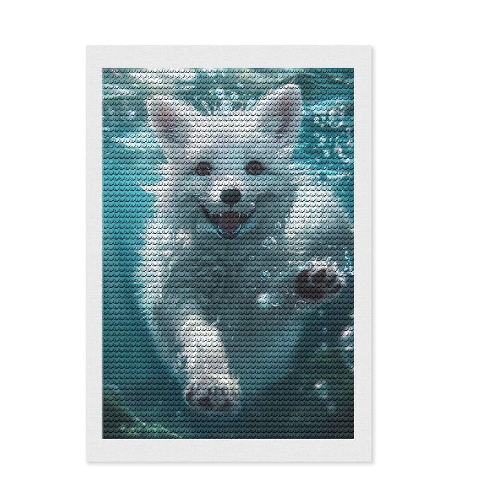 Junmoney Arctic Fox DIY Diamond Art Canvas Kit 8"x12", for Women, Home Wall Decor, Good for Quiet Evenings, Festive Craft Gift